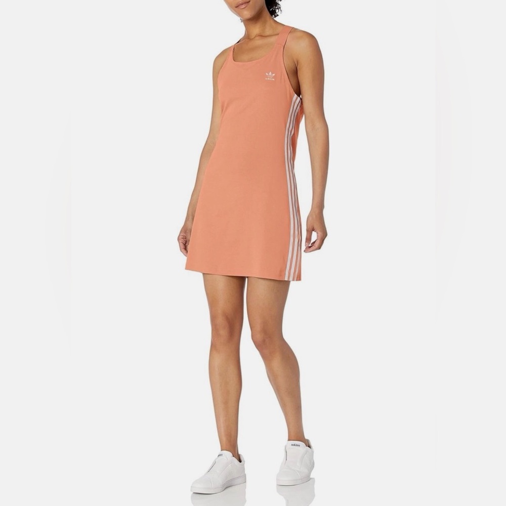 Adidas Originals Peach 3 Stripe Classic Tank Dress Size Small Athleisure Y2K EUC
